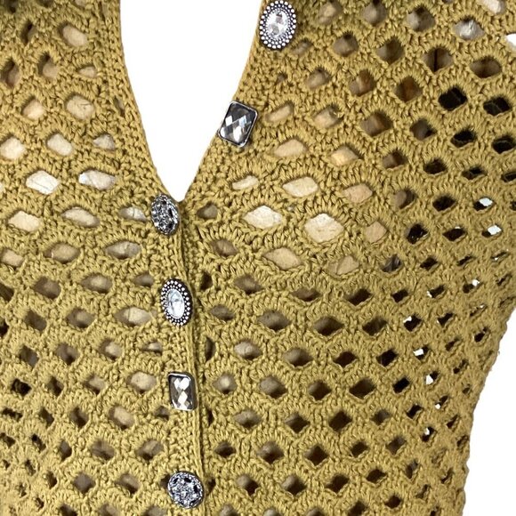 PURE Handknit Open Weave Cardigan Unique Gem Buttons 100% Cotton Sz S/M #283A - Picture 3 of 8